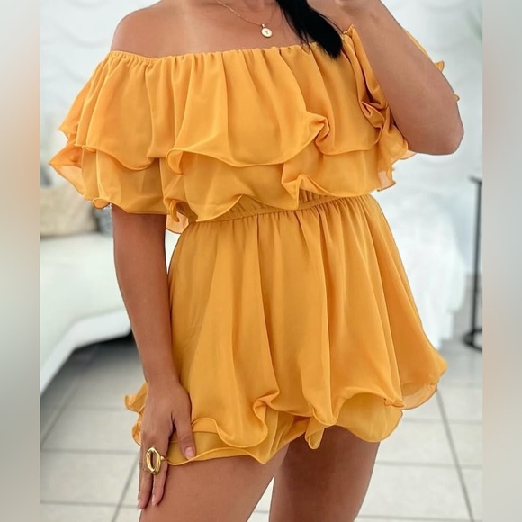 Yellow Off-Shoulder Ruffle Romper - Picture 2 of 2